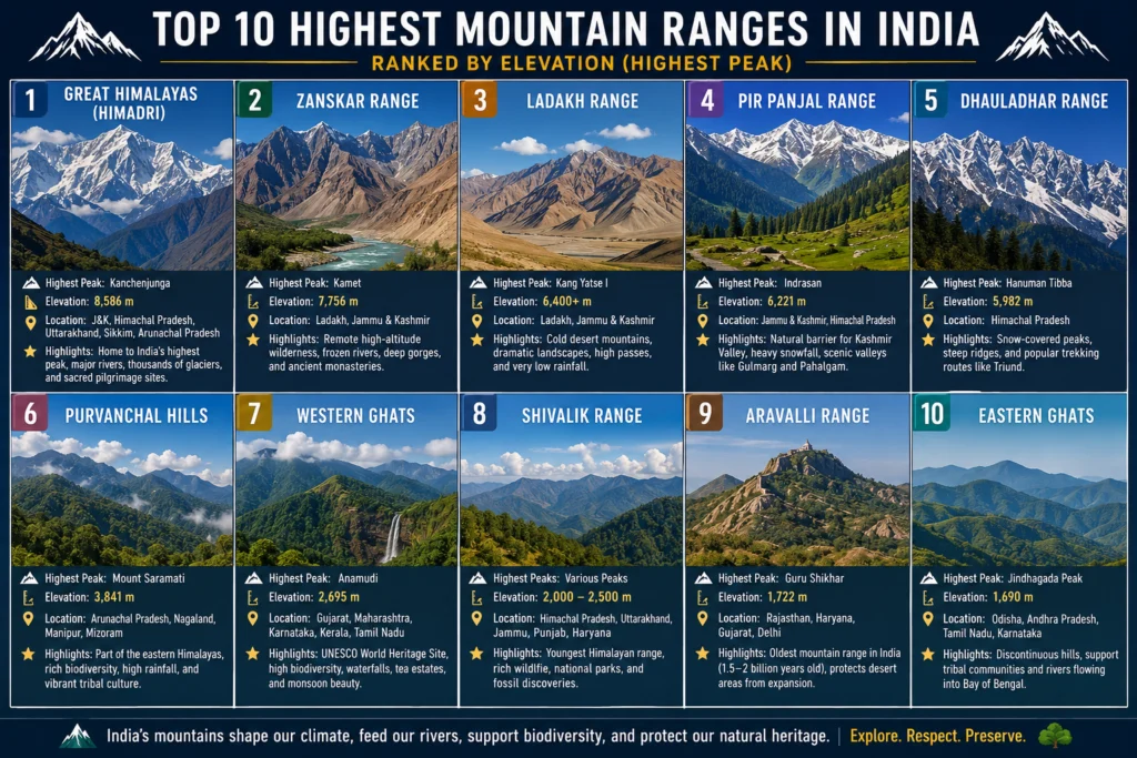top 10 mountain ranges in India